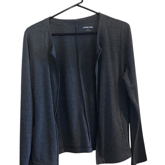 Lands End gray Cotten blend Zip Crew Cardigan Fall Normcore basic minimalist - Picture 3 of 8